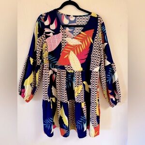 V-neck vibrant colorful dress size medium